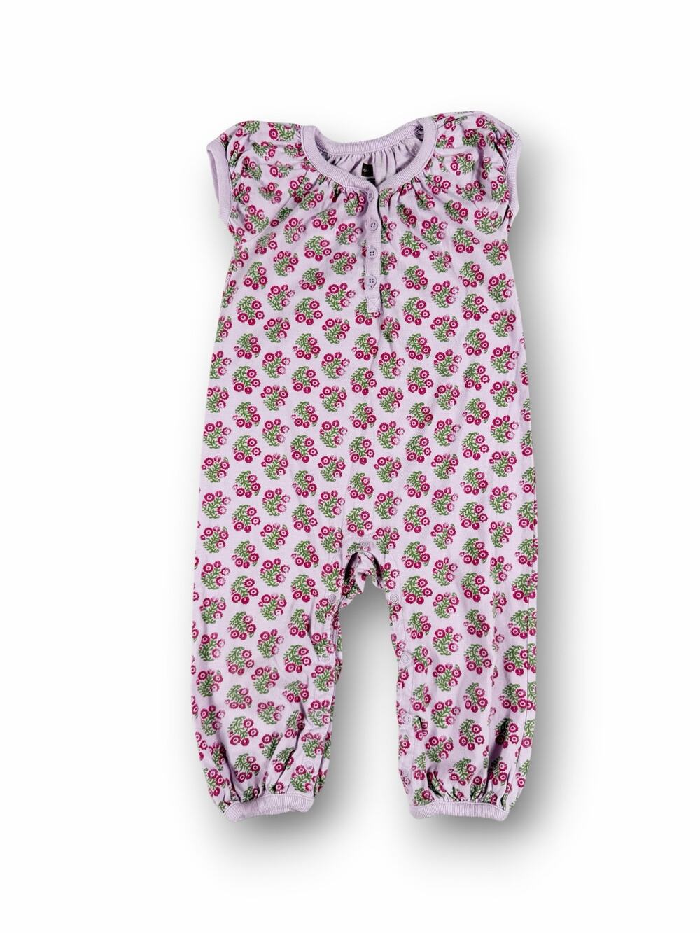 Tea Collection Floral Henley Romper Pink Purple Size 12-18 Months